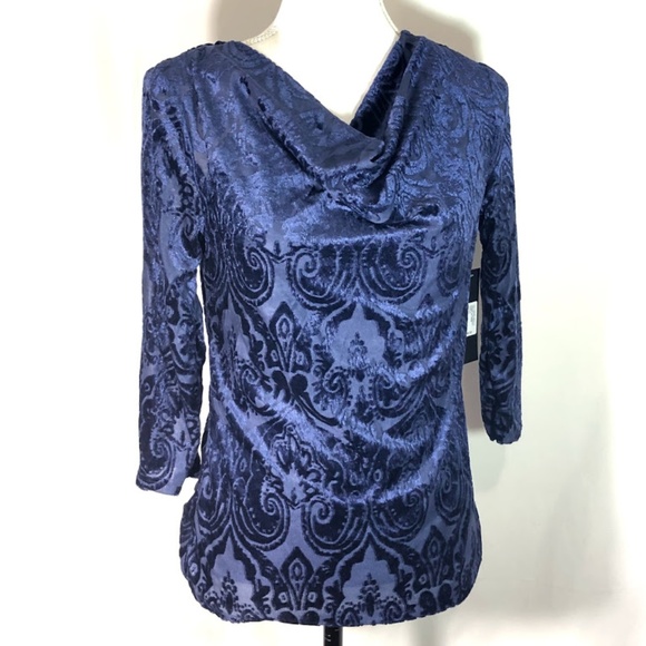 NWT Velvet Burnout Cowl W Tank Blue 3/4 Sleeve - Picture 1 of 7